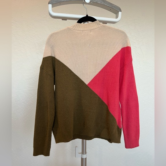 Roolee M Cream Pink Olive Green High Neck
Knit Sweater - Picture 2 of 5
